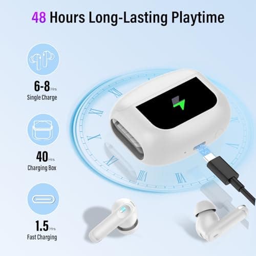 Wireless Earbuds, Bluetooth 5.4 Headphones with Multifunctional Touch Screen, 48H Bass Stereo Ear buds with ANC/ENC Noise Cancelling/Transparency mode, IPX7 Earphones with 5 EQ Modes, Milky White 7