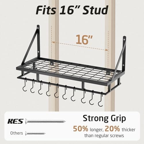 KES 24 Inch Kitchen Pot Pan Rack Wall Mounted Hanging Storage Organizer Wall Shelf With Hooks Matte Black, KUR215S60-BK 5