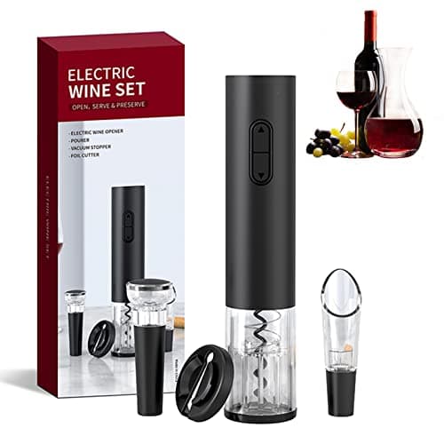 Electric Wine Opener Set, Battery Operated Wine Bottle Opener with Foil Cutter, Wine Pourer and Vacuum Stopper, Automatic Corkscrews for Wine Bottles Kit for Christmas Gift Home Kitchen Bar