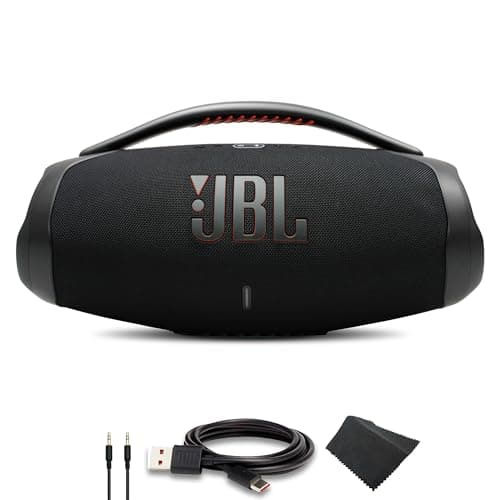 JBL Boombox 3 - Portable Bluetooth Speaker, IPX7 Waterproof, 24 Hours of Playtime (Black) (JBLBOOMBOX3BLKAM) + AUX Cable + USB-C Cable + Microfiber Cloth