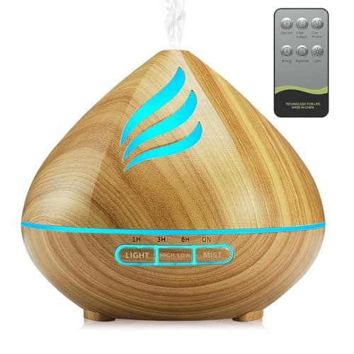Essential Oil Scent Diffuser: 500ML Aroma Diffuser with Remote Control, Large Fragrance Aromatherapy Diffuser, Mist Humidifier with 14 Colors LED Lights and Auto-Off - Coffee Brown