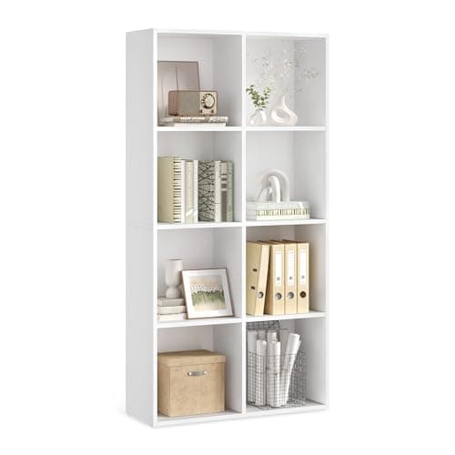 VASAGLE Custos Collection - Bookshelf, Bookcase, Cube Shelf with 8 Compartments, 9.4 x 25.8 x 51 Inches, Storage Shelf, for Living Room, Home Office, Dining Room, Cloud White ULBC424W01
