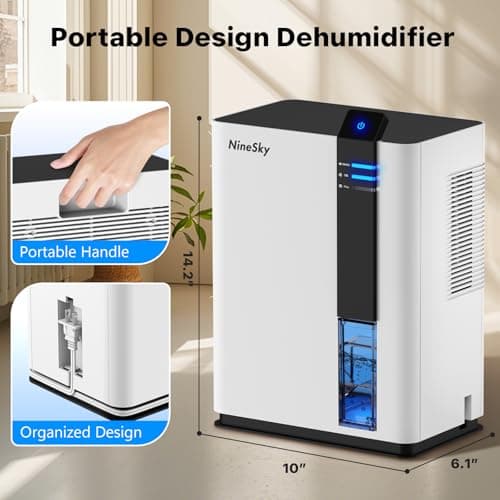 NineSky Dehumidifier for home, 98 OZ Dehumidifier for Room, Dehumidifiers for Bathroom, Bedroom, Basement (800 sq. ft.) with Auto Shut Off, 5 Colors LED Light(H2 White) 7