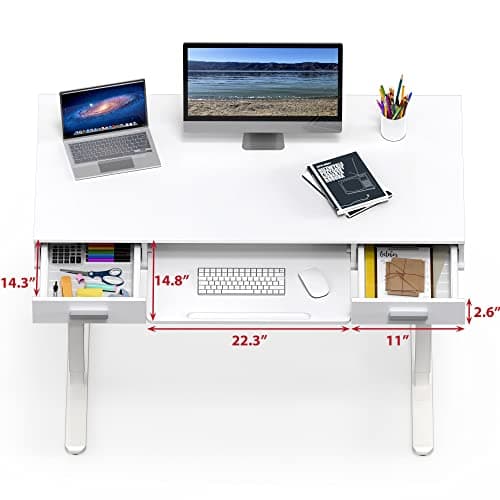 SHW 48-Inch Electric Height Adjustable Desk with Keyboard Tray and 2 Drawers, White 6