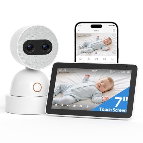 Simsky 7" UHD Touch Screen Baby Audio Monitor, Dual 4MP Cameras with Wall Mount, 6X Zoom & 32GB Local Storage, AI-Powered Cry Detection, Smart Tracking & Free Remote App Access