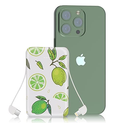 Sethruki Portable Charger 5000mAh Cute Ultra Slim USB C Power Bank for Girls Mini Fast Charging Small Battery Pack with Built in Cables for iPhone iPad Samsung Pixel Android Phones,Lemon