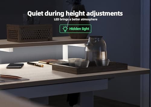 Claiks 63" L Shaped Standing Desk with Drawers and LED Lights, Height Adjustable Electric Corner Standing Desk with Monitor Stand & Power Outlet, 4 Memory Preset, Nature 9