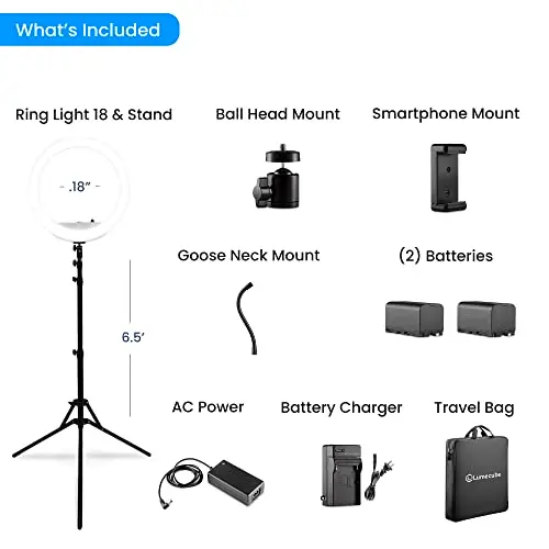Lume Cube Cordless LED Ring Light for Smartphones and Cameras |18” Circle Light with Stand and Phone Holder | Portable Ring Light + 6.5 ft Tripod Stand w/Mount | Also Includes Batteries & Carry Case 8