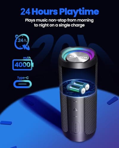 AUKTECH 30W Portable Bluetooth Speaker, IPX7 Waterproof, 24H Playtime, LED Lights, Bluetooth 5.3, Wireless Speaker for Outdoor, Home, Party, Beach, Shower 5