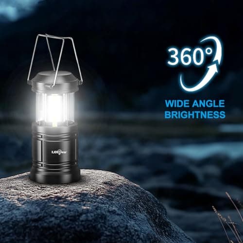 ILEEDear LED Camping Lantern, Battery Operated Lights, Adjustable Brightness for Camping, Emergencies, Power Outages, Outdoor Collapsible Lanterns, 2 Pack 5