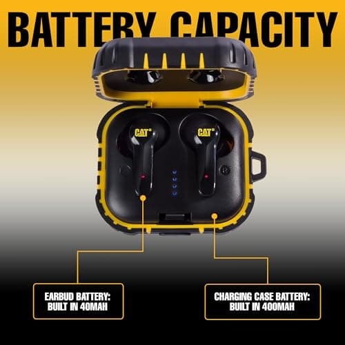 CAT Bluetooth Noise Canceling Ear Buds - Rugged Wireless Work Earbuds, Bluetooth Work Headphones, Dust Proof, Shock Proof, Water Resistant, Compatible with Apple, Android 5