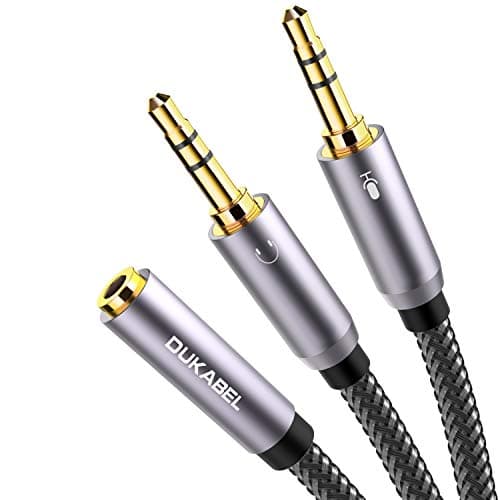 DUKABEL Gold-Plated & Strong Braided Y Splitter Audio Cable - Separate Microphone & Headphone Port Gaming Headset Earphone Adapter - TopSeries (12inch / 30cm)