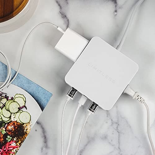 Limitless PowerPro 5-Device Charger with 2X USB Ports, 1x Type-C 20W Power Delivery Port, 2X AC Outlets, and 1,280 Joules of Surge Protection (White) 8