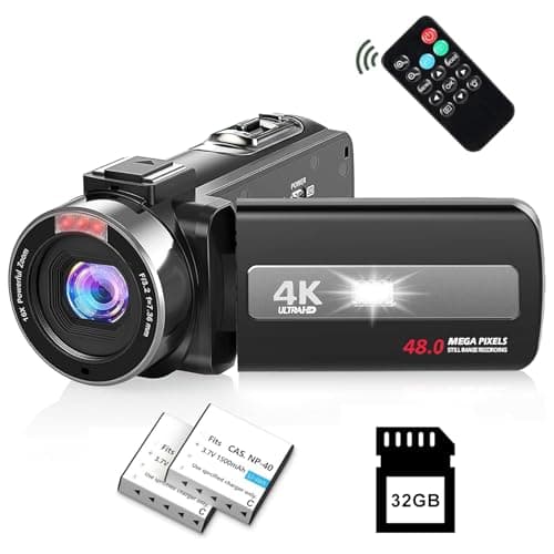 Weochi 4K Video Camera Camcorder Ultra HD 4K 48MP YouTube Vlogging Camera Recorder with 3.0"" IPS Touch Screen,IR Night Vision 18X Digital Zoom, Dark Black