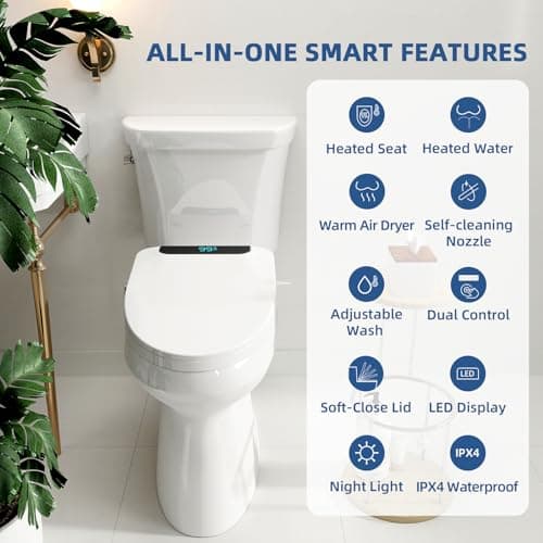 QMU Heated Bidet Toilet Seat Elongated with LED Display & Remote Control - Smart Soft Close Toilet Seat Electric Bidet with Dryer, Warm Water, Feminine Wash, Self-Cleaning Nozzle, IPX4, White 9