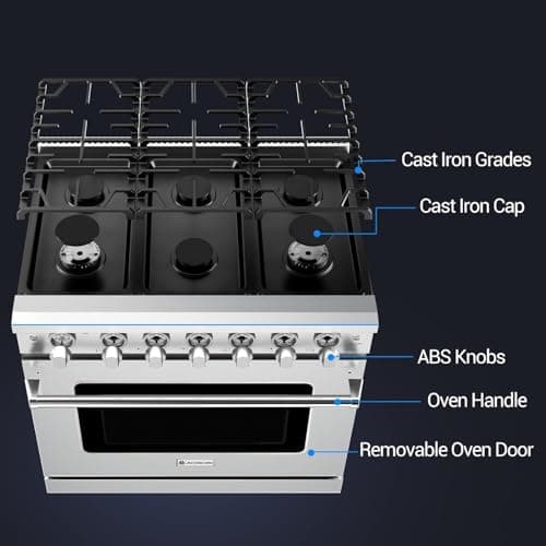 AAOBOSI Upgrade 36 Inch Front Control Gas Range Oven with 6 Cooktop Burners, 6 Cu. Ft 18000 BTU Convection and Self Clean, Freestanding Heavy Duty Gas Range Stove with Halogen Light,Large Capacity 9