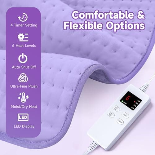 NBKLS Heating Pad for Back, Large Heating Pads for Body Muscle Pain Cramps Relief, 6 Heat Settings Machine Washable Electric Heating Pad, Birthday Christmas Gifts for Women Mom 5