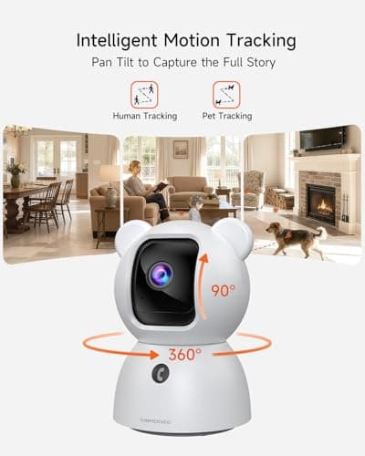 CINMOORE 4MP Camera for Home Security, Free 32GB SD Card, Non-Subscription AI Human/Pet/Crying Detection, 2.5K Dog Cat Pet Camera with Phone APP, 360° Coverage, 2-Way Talk, IR Night Vision, 2.4G WiFi 7
