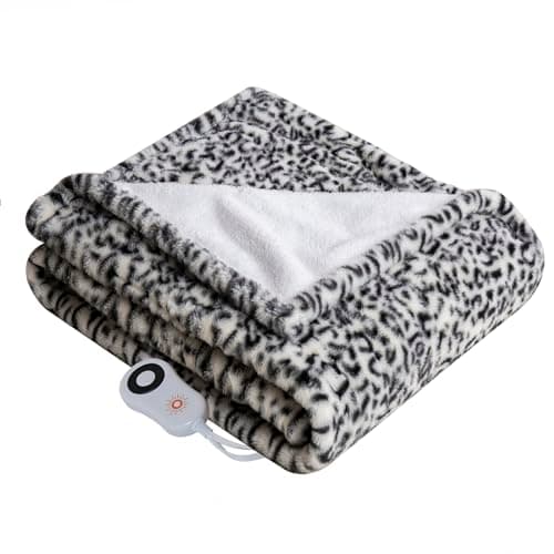 STONECREST Reversible Electric Blanket Heated Throw, 50"x60" Heating Blanket with 5 Setting Controller, 4 Hour Auto-Off, Overheating Protection, ETL Certified, Machine Washable(White Leopard, 50"x60")
