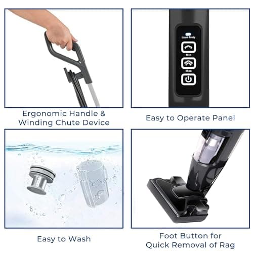 Vacuum Cleaner and Steam Mop All in One Combo, 16Kpa Powerful Suction Wet-Dry VacuumCleaner with HEPA Filtration, Upright Vac for Hardwood, Tile Floors, Home and Office, Black 8