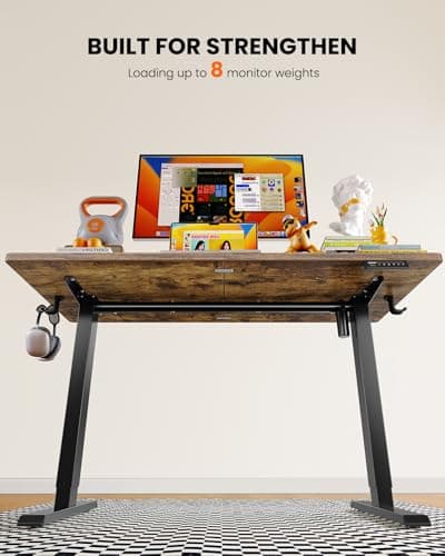 ErGear Electric Standing Desk, 55 x 28 inch Height Adjustable Sit Stand Up Desk, Computer Home Office Desk with 4 Memory Height Buttons, Two Pieces Desktop, Vintage Brown, EGESD112V 7