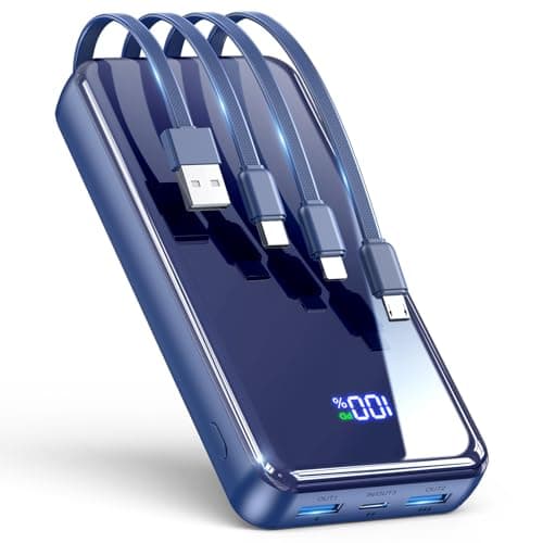Portable Charger,50000mAh Power Bank Built-in Cable, 22.5W PD USB C in & Out Fast Charging, External Battery Pack with 6 Output & 2 Input, Travel Phone Charger for iPhone 16/15/14/13/12(Dark Blue)