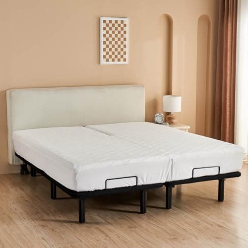 Kingnex Cotton Waterproof Split Top King Mattress Protector for Ajdustable Bed with Upper Flex 32-34 from Head Soft Micorfiber Padded Fitted Quilted Mattress Topper Pad 5