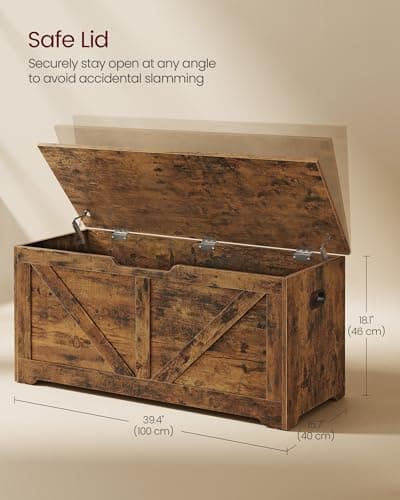 VASAGLE Storage Chest, Storage Trunk with 2 Safety Hinges, Storage Bench, Shoe Bench, Farmhouse Style, 15.7 x 39.4 x 18.1 Inches, for Entryway, Bedroom, Living Room, Rustic Brown ULSB060T01 3