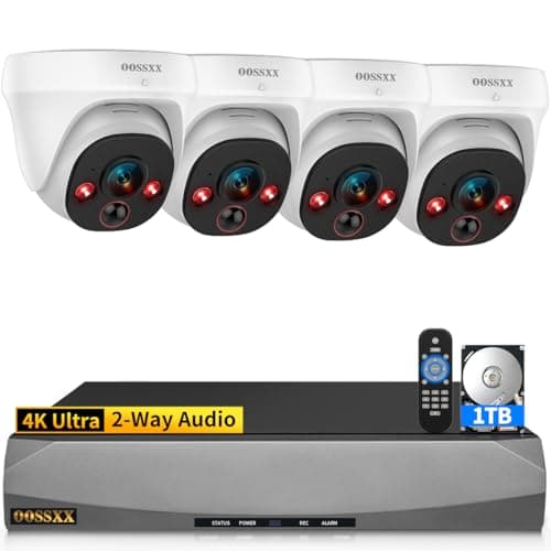 OOSSXX (4K Ultra & 130°Wide-Angle) Wired Outdoor Security Camera System Dome PoE IP Cameras for Video Surveillance 2-Way Audio 8MP Home Security Cameras Systems
