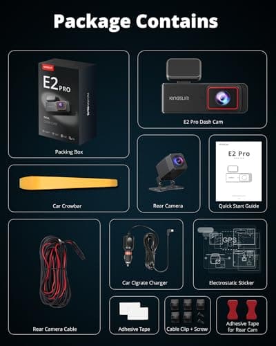 Kingslim Dash Cam Front and Rear 2K+1080P, Mini WiFi Dash Camera for Cars Dual Dashcam Parking Monitor, Loop Recording, Car Camera Support Max 256GB (E2PRO) 7