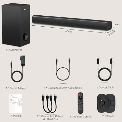 Wohome 2.1 Sound Bar for Smart TV with 5 Inches Wired Subwoofer, 140W, 2 in 1 Detachable Soundbar with RGB-IC Backlight, Bluetooth 5.3, Optical, AUX, USB Input, Bass Adjustable, Remote/Button Control 7