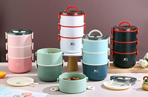 ZZQ Bento Box Adult Lunch Box Set, Leak-Proof, Microwave Safe, Large Capacity Stackable Lunch Containers for Adults, Men, Women, 3 Layers Adult Bento Box with Bag & Spoon for Work, Dining Out 8
