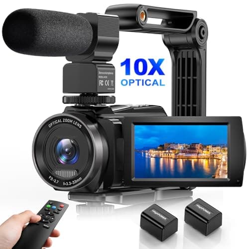 FJFJOPK 5K Video Camera Camcorder, 10X Optical Zoom 48MP UHD 30FPS Vlogging Camera for YouTube, Photography Recorder Camera with 270° 3" Rotation Screen, Microphone, Stabilizer, Remote Control