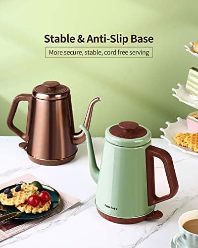 DmofwHi 1000W Gooseneck Electric Kettle (1.0L),100% Stainless Steel BPA Free Tea Kettle with Auto Shut - Off Protection, Pour Over Coffee Kettle -Copper 6