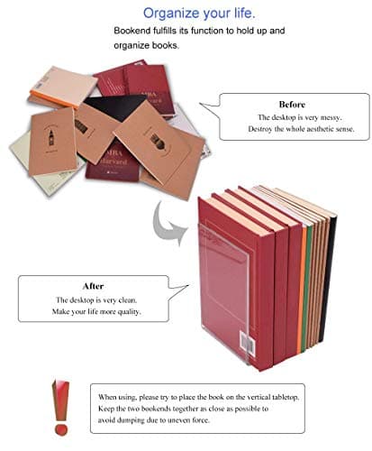 MerryNine Clear Book Ends 2pcs, Acrylic Bookends for Shelves, Non-Slip Bookend Decorative for Heavy Duty Book, Books Holder Stopper for Kids, Bookshelf Dividers Books Organizer for Office Home School 7