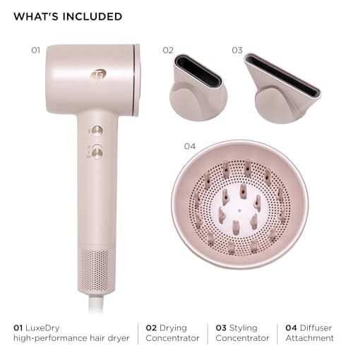 T3 LuxeDry High-Performance Hair Dryer Set with Drying Concentrator, Styling Concentrator & Diffuser Attachments |Fast, Powerful Drying & Styling |for All Hair Types 7