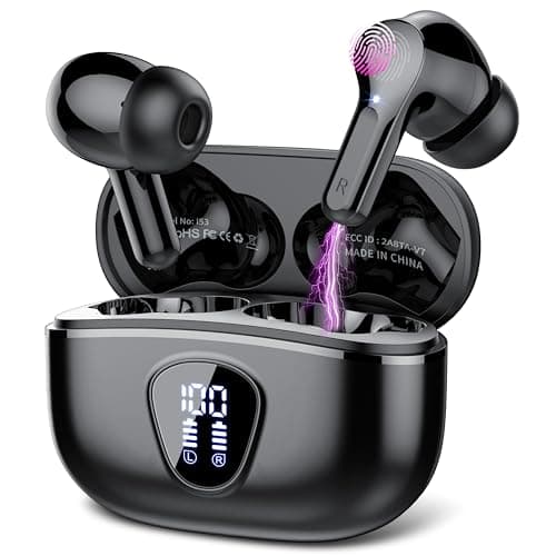 Wireless Earbuds, Bluetooth 5.4 Headphones HiFi Stereo, Earbuds with ENC Noise Cancelling Mic, IP7 Waterproof in Ear Earphones, 48H, LED Display Ear buds for Pad Workout Sports, Mysterious Black