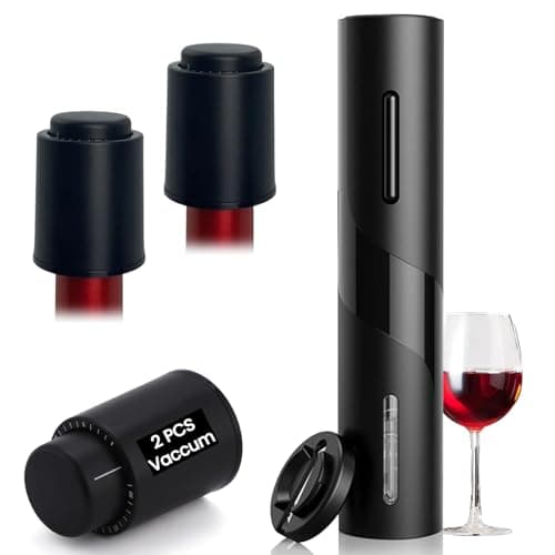 Saraudy AA Battery-Powered Electric Wine Opener With 2 Vacuum Stoppers, Foil Cutter, Corkscrew - Ideal Present for Party, Wine Lovers