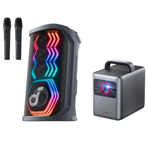 NEBULA Cosmos 4K SE Smart Projector & soundcore Rave 3S AI Karaoke Party Speaker with 2 Wireless Microphones