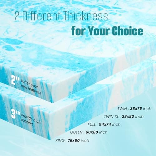 NEWBULIG Mattress Toppers Memory Foam Twin, 3 Inch Thick Bed Topper Pad Cooling Gel Infused Soft Comfy Padding Breathable for Sleeper Sofa Couch RV Camper, CertiPUR-US Certified 6