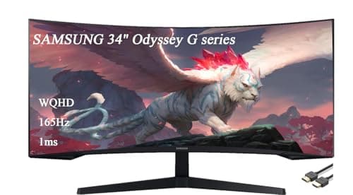 Samsung 34" Odyssey G Series WQHD Gaming Monitor, Curved, 165Hz, 1ms, FreeSync Premium, 1000R UltraWide, Black, with GSF HDMI Cable