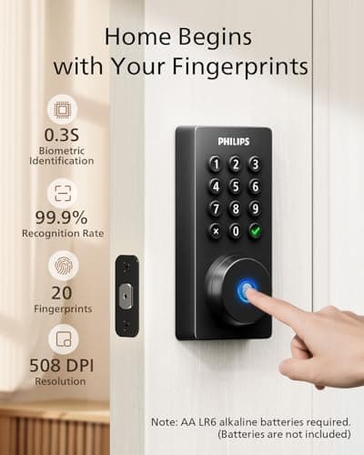 Philips Wi-Fi Door Lock, WiFi Smart Lock Keyless Entry Deadbolt for Front Door, Compatible with Alexa & Google Assistant, Remote Control, Built-in WiFi, APP Fingerprint Passcode Unlock, Auto Locking 6