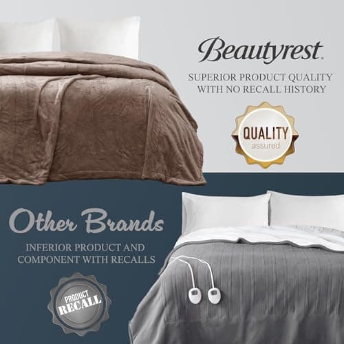 Beautyrest Heated Electric Blanket for Cold Weather, Fast Heating Heated Blanket, Auto Shut Off, Virtually Zero EMF, Multi Heat Setting, UL Certified, Mink Queen (90 inx84 in) 5