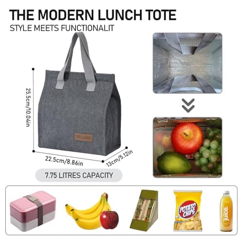 TELLUMO Lunch bag, Insulated Lunch Bag for Women Men Large Lunch Box Container Reusable Leakproof Tote for Office, Work, School, Beach or Travel (Grey) 5