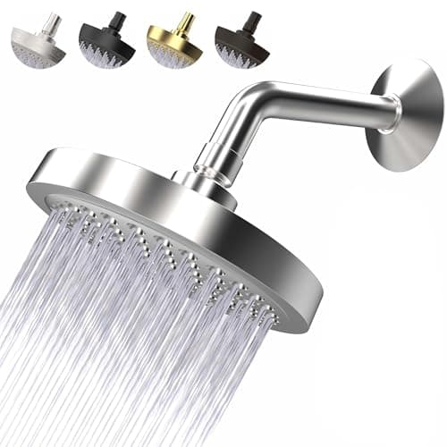 High Pressure Shower Head - Anti-Clogging Silicone Nozzles - 2.5 GPM Removable Restrictor - Easy to Clean Adjustable Replacement - easy to install with Plumbers Tape - 6 inch - Classic Chrome Finish
