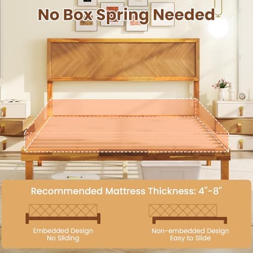 Giantex Wood Full Size Bed Frame with Headboard, Solid Acacia Wood Platform Bed with 12 Strong Wooden Slat Support, Scandinavian Style Art Deco Full Bed Frame, No Box Spring Needed, Rustic Brown 8