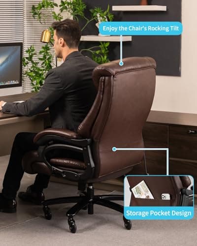 800lbs Executive Chairs, Executive Office Chairs for Big and Tall with Adjustable Lumbar Support, Office Chair for Heavy People, Leather Desk Chairs with Quiet Rubber Wheel and Extra Wide seat 9