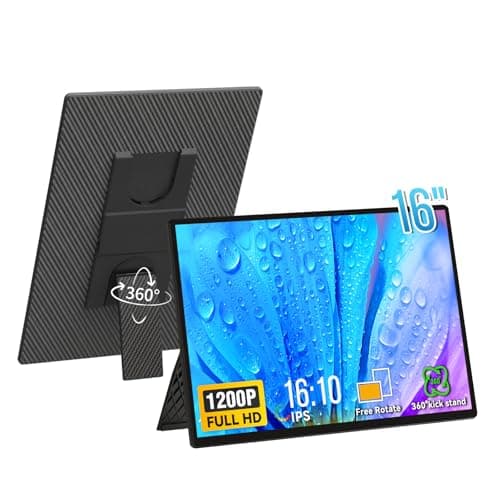 Portable Monitor 16" 1200P FHD Laptop Screen Extender, Horizontal Vertical Monitors with Detachable Kickstand, Built-in Speakers, Plug & Play Computer Gaming Travel Monitor for Wins Mac Chrome Phone