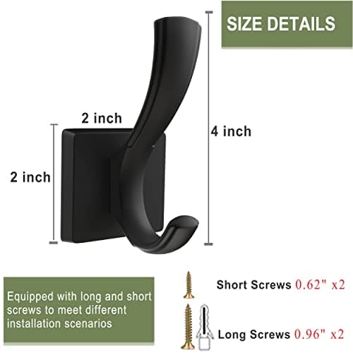 TOFIIGREM Black Towel Hooks Coat Hooks for Wall, Hand Towel Holder Robe Hook for Bathroom, Entryway Hat Hooks for Hanging Coat Towels Keys Hats (6 Pack) 6