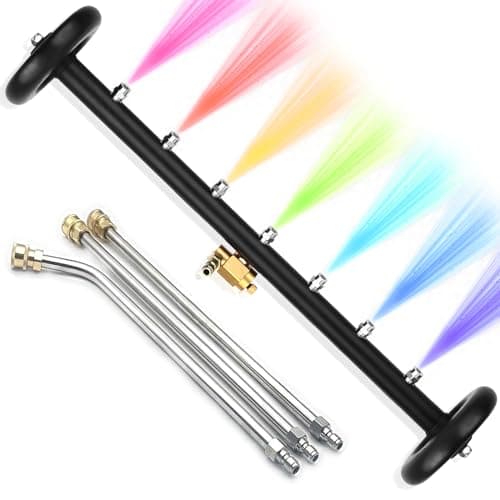 QCHENYI 2-in-1 24" Dual-Function Undercarriage Pressure Washer Cleaner, Surface Cleaner for Power Pressure Washer Attachment， Underbody Car Wash Water Broom with 3 Pieces Extension Wand, 4000 PSI